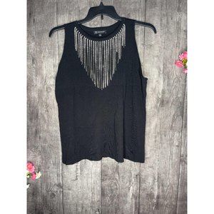 NEW "AS IS" INC Plus Rhinestone Fringe Tank 3X
